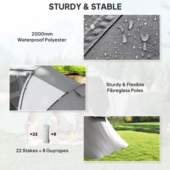 Outsunny 4-6 Man UV Protection Camping Tent - Charcoal Grey and White - 7
