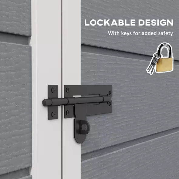 Outsunny 6x4.5ft Garden Storage Shed, Lockable Shed for Small Terraced Gardens with Double Doors, Window, Vent and Plastic Roof, Low Maintenance, Grey - 7