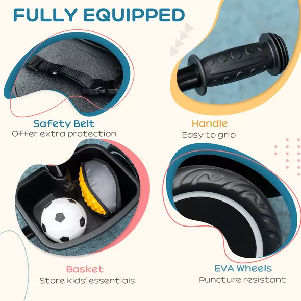 AIYAPLAY Kids Trike for 2-5 Years with Adjustable Seat, Pedal, Baskets, Black - 7