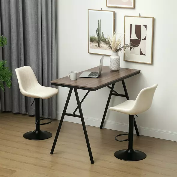 HOMCOM Set of Two Chenille-Feel Tub Bat Stools - Beige - 2