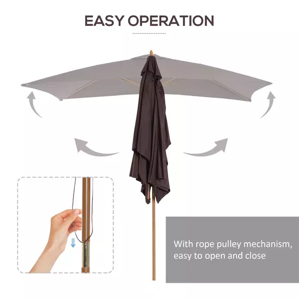 Outsunny 2 x 3m Wooden Garden Parasol Umbrella Outdoor Sun Shade Canopy, Dark Coffee - 6