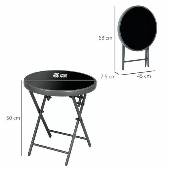 Outsunny Φ45cm Garden Side Table, Outdoor Round Folding Patio Table with Imitation Marble Glass Top, Small Coffee Table, Black - 3