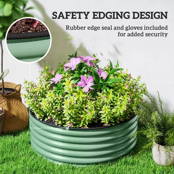 Outsunny Galvanised Raised Garden Bed with Safety Edging, Outdoor Raised Planter Box with Gloves, 120 x 120 x 43cm, Light Green - 6