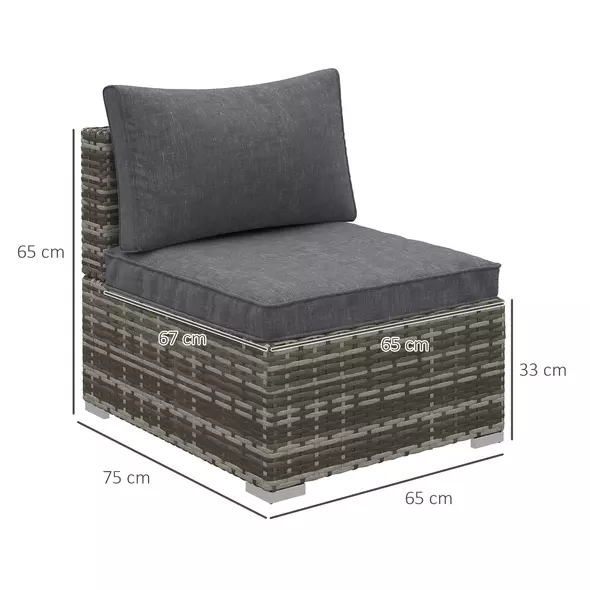 Outsunny Armless Rattan Garden Chair, Outdoor Rattan Chair with Cushions, PE Wicker Garden Furniture with Steel Frame, Adjustable Footpads for Garden, Terrace, Deep Grey - 3