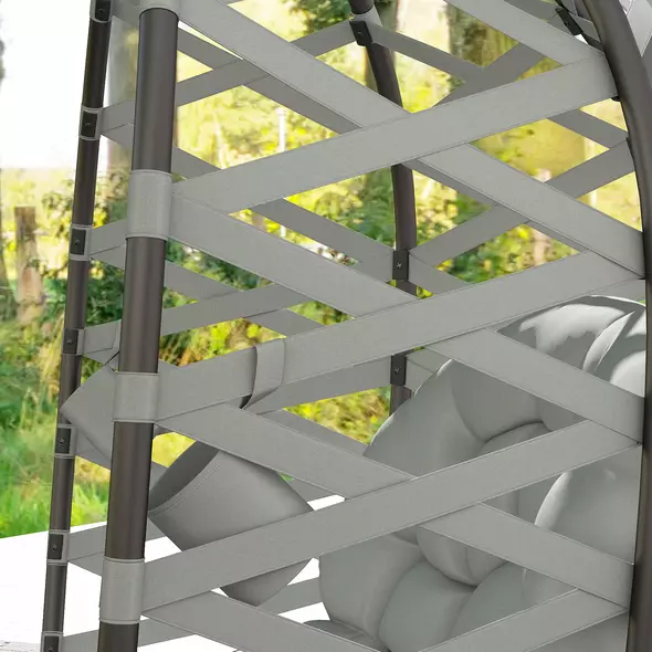 Outsunny 2 Seater Egg Chair Outdoor, Folding Weave Garden Furniture Chair with Cushion, Cup Pockets - Light Grey - 9