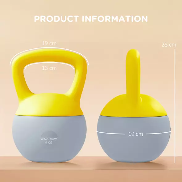 SPORTNOW 6KG Soft Kettlebell, Kettlebell with Non-Slip Handle for Home Gym, Weight Lifting, Strength Training, Yellow/Grey - 3