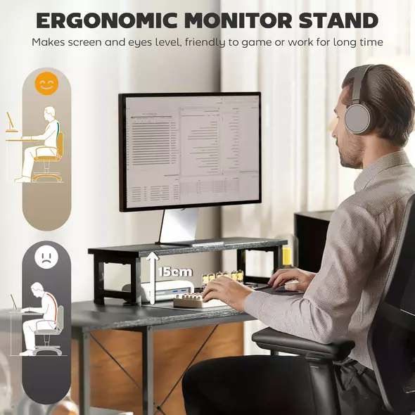 HOMCOM 168cm Reversible L Shaped Desk, Industrial Corner Computer Desk with Adjustable Shelf and Storage Bag, 240cm 2 Person PC Table with Monitor Stand, Black - 6