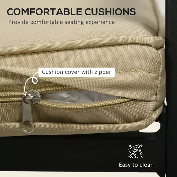 Outsunny 5 Pieces Garden Dining Set with Cushions, Outdoor Patio Table and 4 Stackable Chairs, Metal Top Table with Umbrella Hole, Black - 8