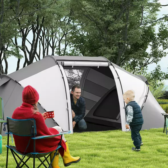 Outsunny 4-6 Man UV Protection Camping Tent - Charcoal Grey and White - 2