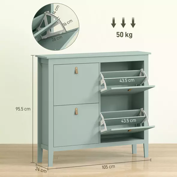 HOMCOM Modern Four-Drawer Shoe Cabinet - Green - 3