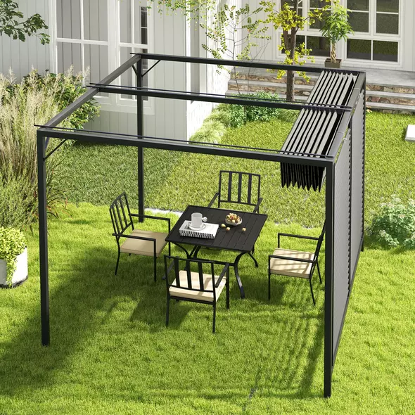 Outsunny 3 x 2.8m Metal Pergola, with Retractable Fabric Roof - Grey - 7