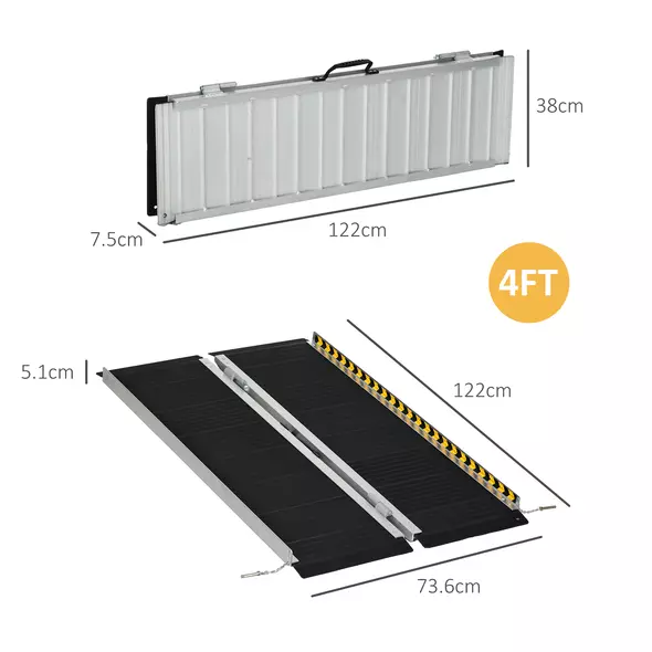 HOMCOM Wheelchair Ramp, 122L x 73Wcm, 272KG Capacity, Folding Aluminium Threshold Ramp with Non-Skid Surface, Transition Plates Above and Below for Home, Steps, Stairs, Curbs, Doorways - 3