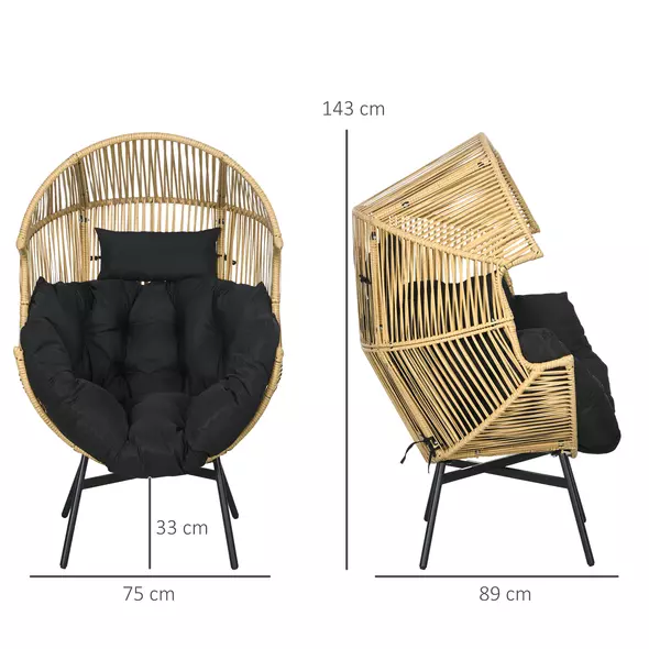 Outsunny String Rattan Egg Chair, with Padded Seat Cushion - Sand/Black - 3