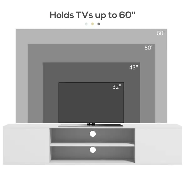 HOMCOM Floating TV Stand Cabinet for TVs up to 60", Wall Mounted TV Unit with Open Shelf, Storage Cupboards and Cable Management for Living Room, White - 8