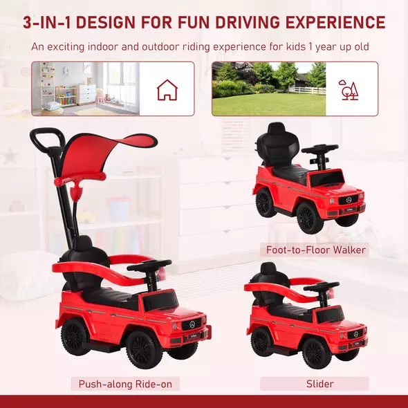 HOMCOM 3 in 1 Kids Children Ride on Push Car Toddler Sliding Car G350 Licensed Walker Foot to Floor Slider Push-Along with Horn Steering Wheel NO POWER Manual, Red - 4