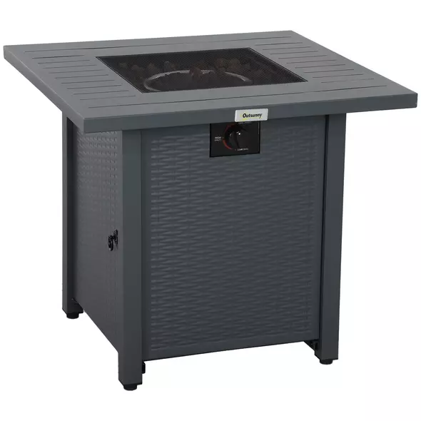 Outsunny Rattan-style Propane Gas Fire Pit Table with 40,000 BTU Burner, Square Smokeless Firepit Patio Heater with Thermocouple, Lava Rocks, Waterproof Cover, Spark Guard and Lid, Grey - 1