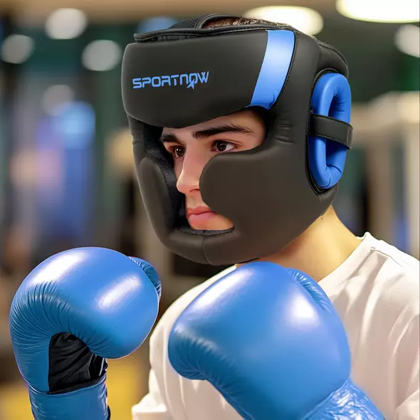 SPORTNOW Boxing Headguard w/ Adjustable Strap for Sparring, Kickboxing, MMA, Blue/Black - 2