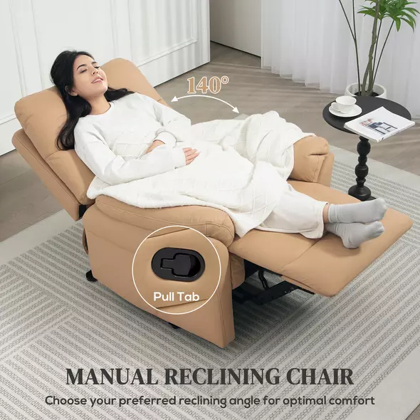 HOMCOM 140° Manual Reclining Armchair, with Footrest - Light Brown - 4