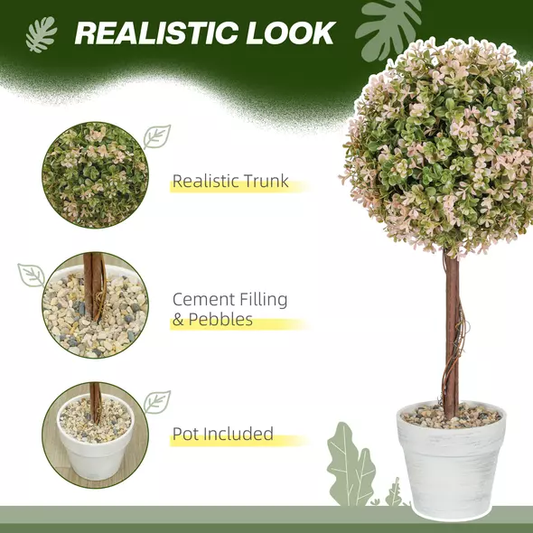 HOMCOM Set of 2 Decorative Artificial Plants, Murraya Flowers in Pot, Fake Plants for Home Indoor outdoor Decor, 60cm, Cream White - 4