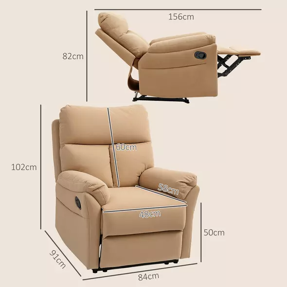 HOMCOM 140° Manual Reclining Armchair, with Footrest - Light Brown - 3