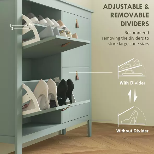 HOMCOM Modern Four-Drawer Shoe Cabinet - Green - 5