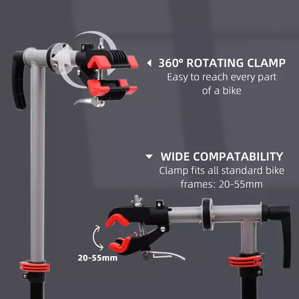 HOMCOM Bike Repair Stand Workstation, Bicycle Maintenance Workstand, Height Adjustable, with Tool Tray & 360° Rotating Adjustable Clamp for Home Mechanic Workshop - 7