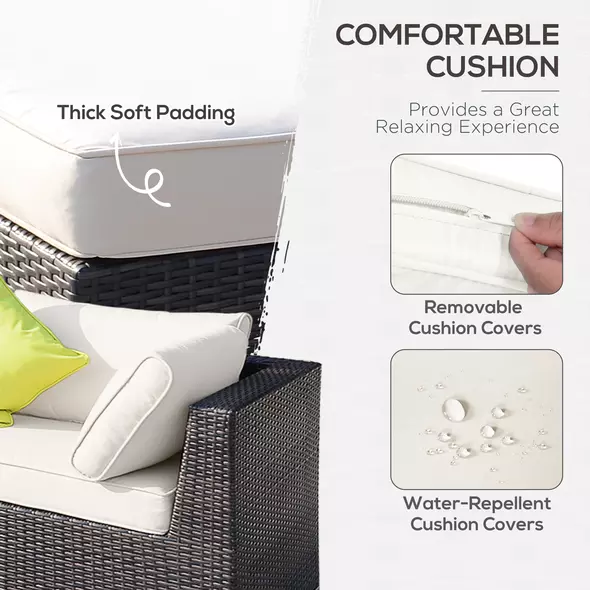 Outsunny 8 Piece Rattan Corner Sofa Set with Wide & Deep Seat, Assembled Aluminium PE Rattan Garden Furniture Set with Thick Cushions and Glass Top Table for Outdoor, Conservatory, Mixed Brown - 5