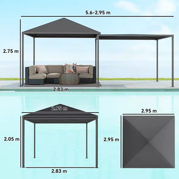 Outsunny 3 x 3 or 3 x 6m Garden Gazebo with Extendable Awning and Wheels, UPF30+ Outdoor Metal Gazebo Canopy Shelter for BBQ, Event, Party - 3
