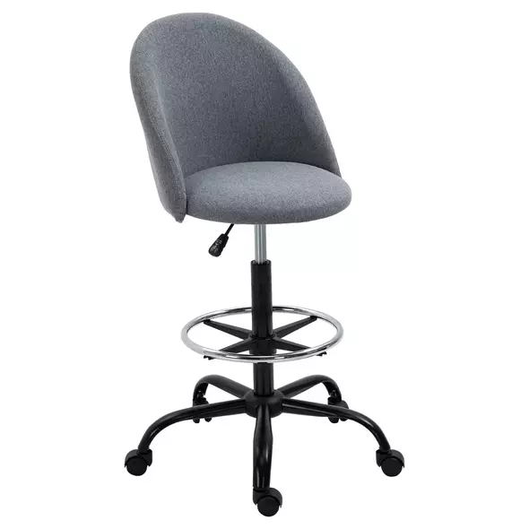 Vinsetto Ergonomic Drafting chair Adjustable Height w/ 5 Wheels Padded Seat Footrest 360° Swivel Freely Comfortable Versatile Use For Home Office - Grey - 1