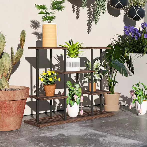 Outsunny Four-Tier Wooden Shelf Plant Stand - 2