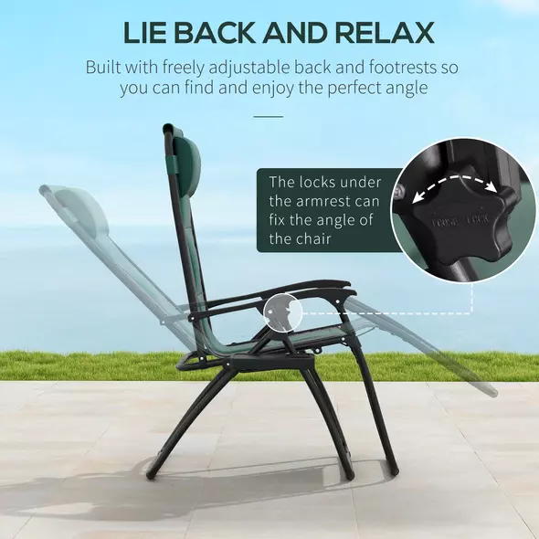 Outsunny Zero Gravity Lounger Chair Set of 2, Folding Reclining Patio Chair with Padded Seat, Cup Holder, Soft Cushion and Headrest for Poolside, Camping, Green - 4