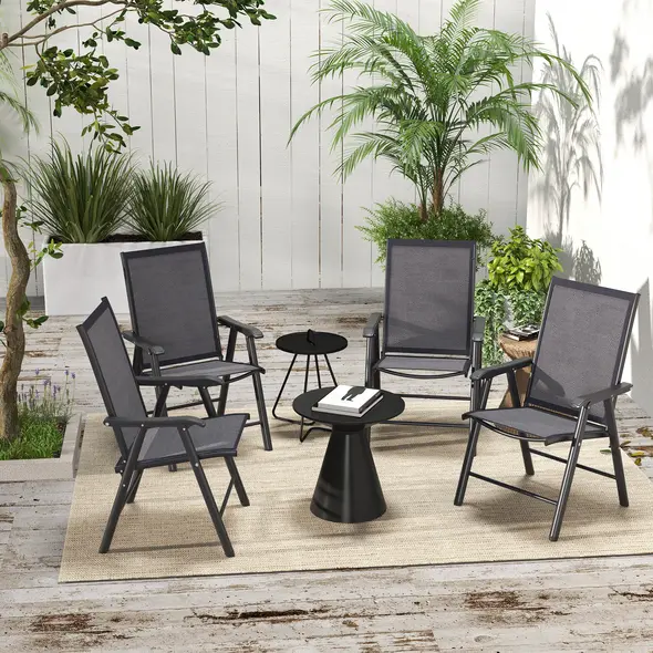 Outsunny Set of Four Folding Garden Chairs - Charcoal Grey - 2