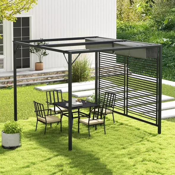Outsunny 3 x 2.8m Metal Pergola, with Retractable Fabric Roof - Grey - 2
