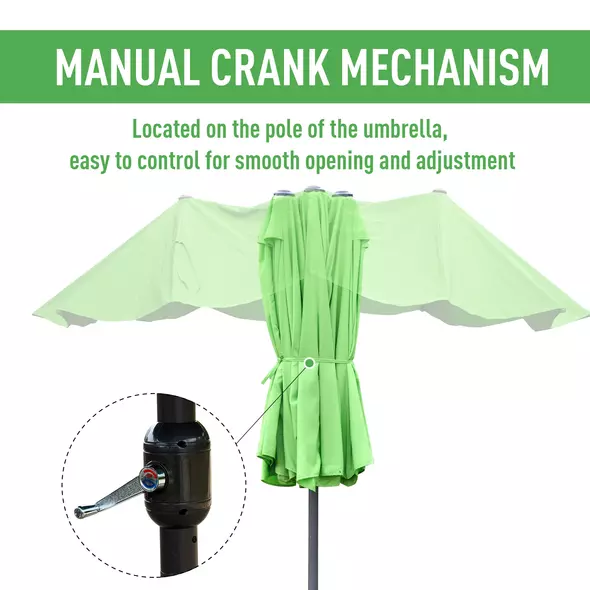 Outsunny 4.6M Sun Umbrella Canopy Double-sided Crank Sun Shade w/ Cross Base Green - 5