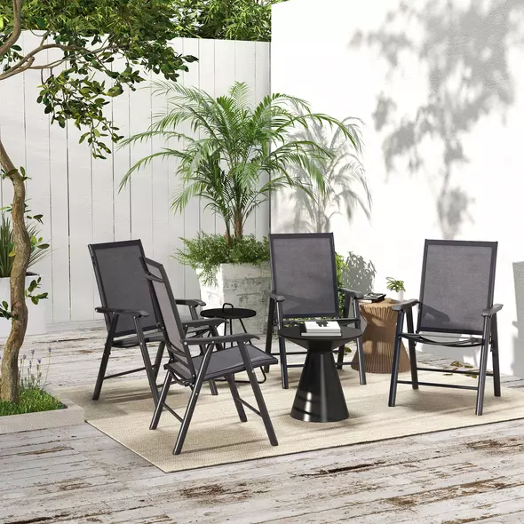 Outsunny Set of Four Folding Garden Chairs - Charcoal Grey - 7