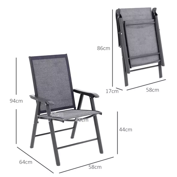 Outsunny Set of Four Folding Garden Chairs - Charcoal Grey - 3