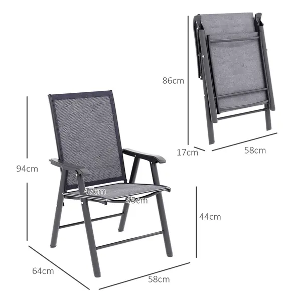 Outsunny Set of Four Folding Garden Chairs - Charcoal Grey - 3
