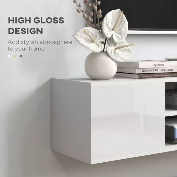 HOMCOM Floating TV Stand Cabinet for TVs up to 60", Wall Mounted TV Unit with Open Shelf, Storage Cupboards and Cable Management for Living Room, White - 6
