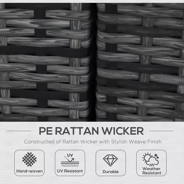 Outsunny 8 Piece Rattan Corner Sofa Set with Wide & Deep Seat, Assembled Aluminium PE Rattan Garden Furniture Set with Thick Cushions and Glass Top Table for Outdoor, Conservatory, Grey - 4