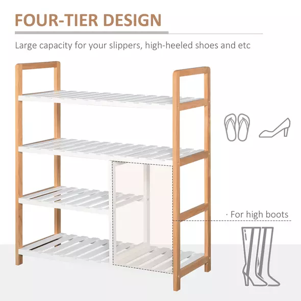 HOMCOM 4 Tier Shoe Racks Storage Stand Shelf Organizer Wood Frame 78 x 68 x 26 cm Hallway Furniture - 4