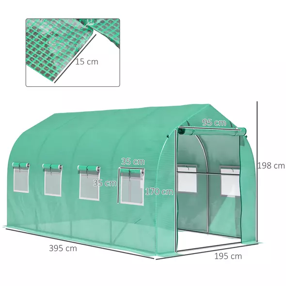 Outsunny Polytunnel Greenhouse with Windows and Door, Walk in Greenhouse for Garden, Backyard (4 x 2 M) - 3