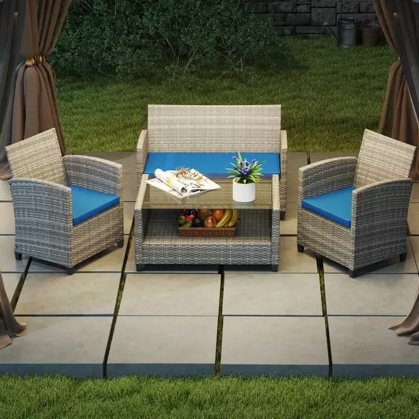 Outsunny Outdoor Seat Cushion Pads for Rattan Furniture, 3 PCs Garden Furniture Cushions,  Sky Blue - 8