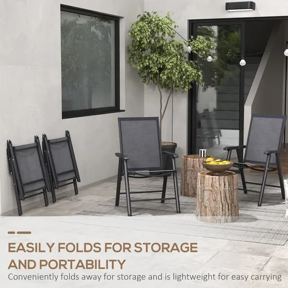 Outsunny Set of Four Folding Garden Chairs - Charcoal Grey - 5
