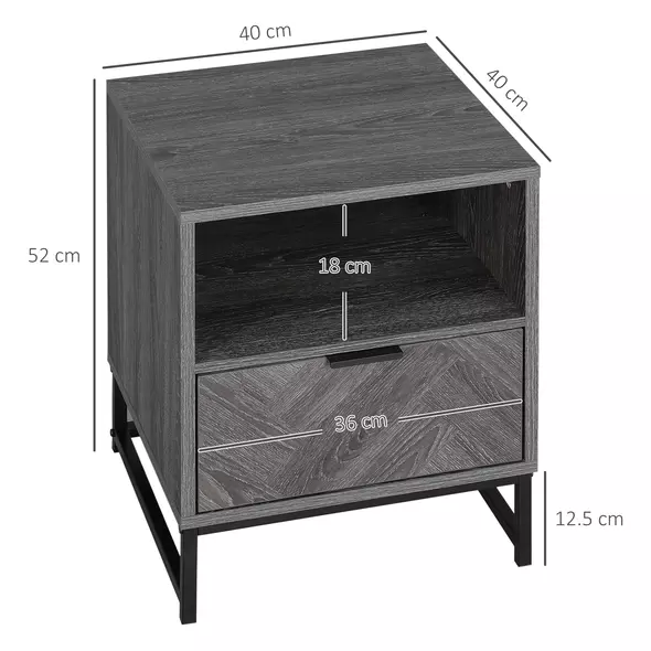 HOMCOM Bedside Table with Drawer and Shelf, Side End Table with Steel Legs for Living Room, Bedroom, Dark Grey - 3
