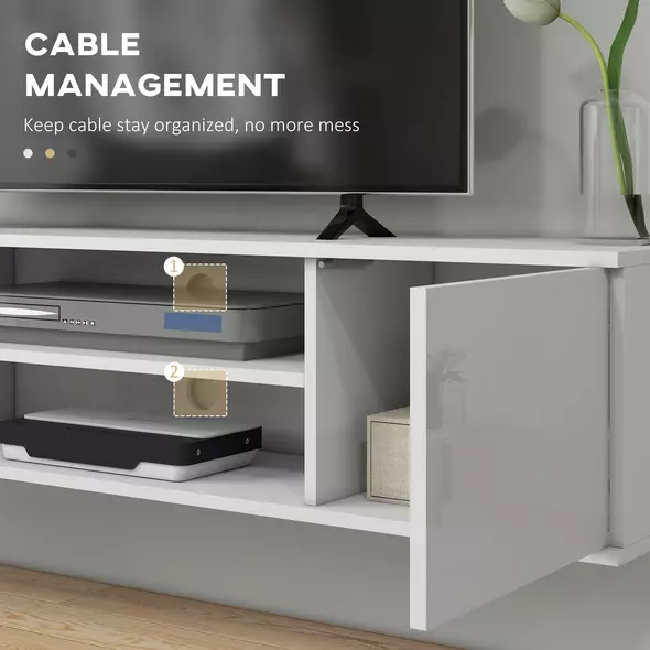 HOMCOM Floating TV Stand Cabinet for TVs up to 60", Wall Mounted TV Unit with Open Shelf, Storage Cupboards and Cable Management for Living Room, White - 7