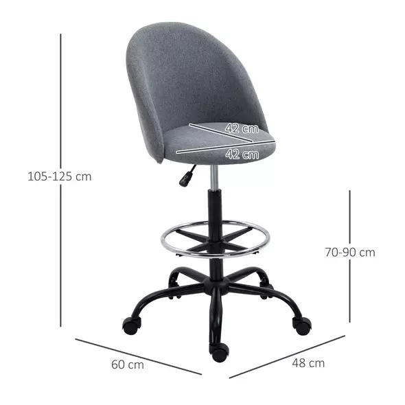 Vinsetto Ergonomic Drafting chair Adjustable Height w/ 5 Wheels Padded Seat Footrest 360° Swivel Freely Comfortable Versatile Use For Home Office - Grey - 3