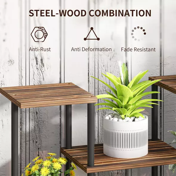 Outsunny Four-Tier Wooden Shelf Plant Stand - 5