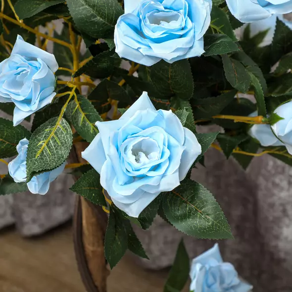 Outsunny Set of 2 Artificial Plants White Rose Floral in Pot, Fake Plants for Home Indoor Decor, 90cm, Light Blue - 7
