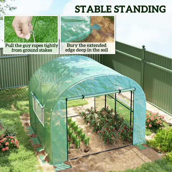Outsunny 300 x 300cm Walk-In Polytunnel Greenhouse - Green - 7