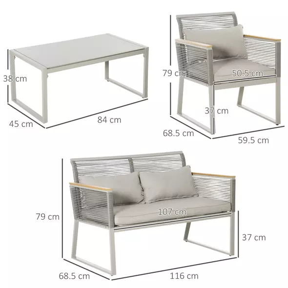 Outsunny 4 Pieces Rattan Garden Furniture Set - Grey - 3